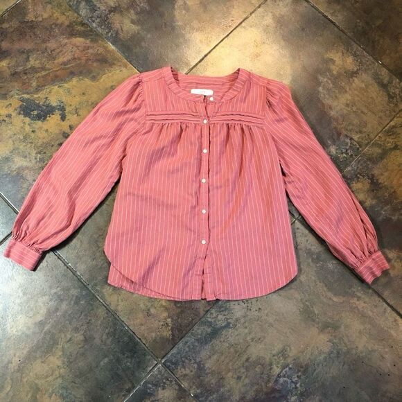 Loft Women’s Button Down Long Sleeve Blouse Pink White Size Small - Picture 4 of 10